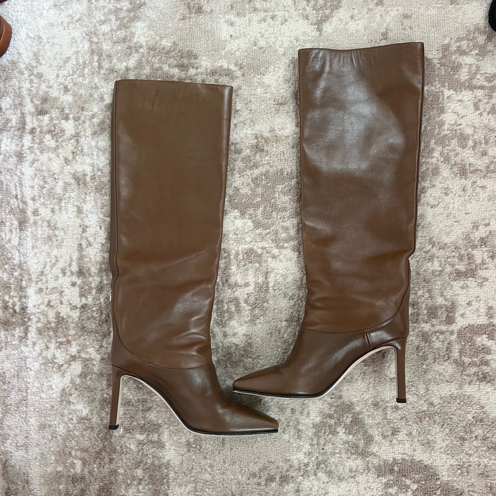 Jimmy Choo Mahesa 85 Brown Heeled Boots Classic Leather